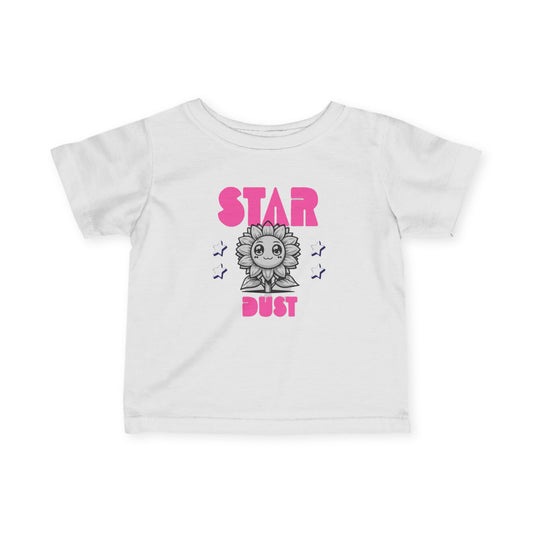 Infant Tee - 'Star Dust' Cute Sun Graphic Baby T-Shirt (Pink Retro Text) - Estrella & The Stars