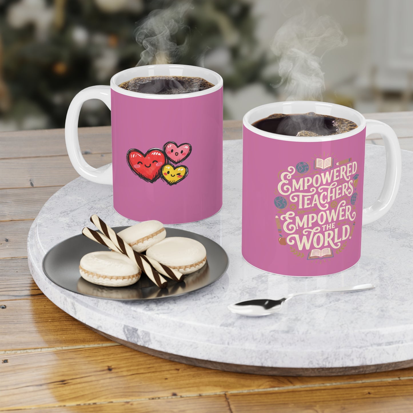 Teacher Gift Smiling Hearts Ceramic Mug – Cute Pink Love Coffee Cup (11oz/15oz/20oz) - Estrella & The Stars