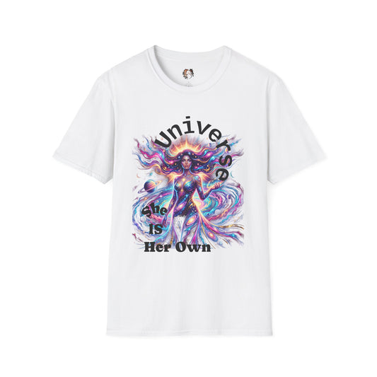 Galaxy Goddess T-Shirt — "The Universe Is Her Own" Female Empowerment Tee - Estrella & The Stars