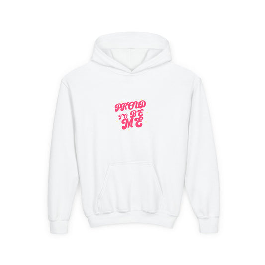 Youth Hoodie - "Proud of Me" Pink Retro Script Kids Pullover - Estrella & The Stars