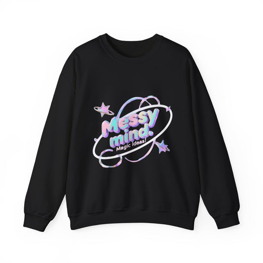 Crewneck Sweatshirt — 'Messy Mind, Magic Ideas' Pastel Space Graphic - Estrella & The Stars