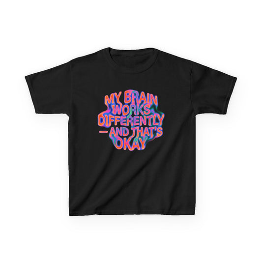 Kids Tee — "My Brain Works Differently and That’s Okay" Positive Neurodiversity Graphic - Estrella & The Stars