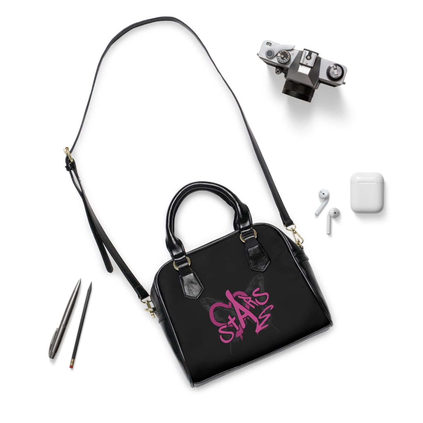 Copy of Shoulder Handbag - Pink Graffiti Heart & "Stars" Print Leather Satchel - Estrella & The Stars