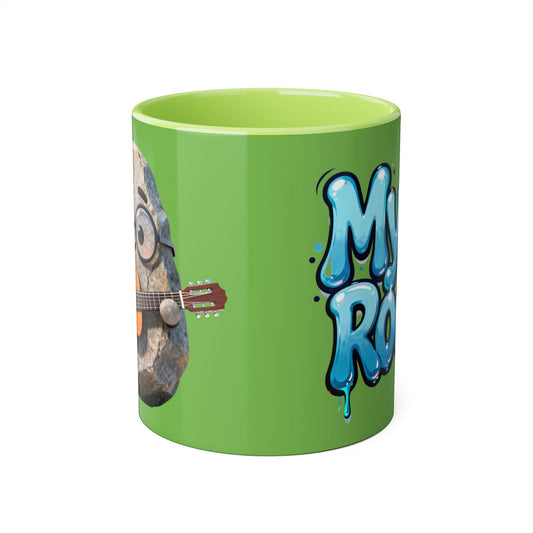 Accent Mug — Cute Guitar Rock Character "My Rock" Ceramic Coffee Cup (11oz) - Estrella & The Stars