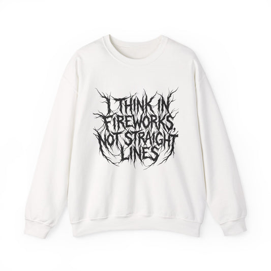 Crewneck Sweatshirt — “I Think in Fireworks, Not Straight Lines” Graphic - Estrella & The Stars