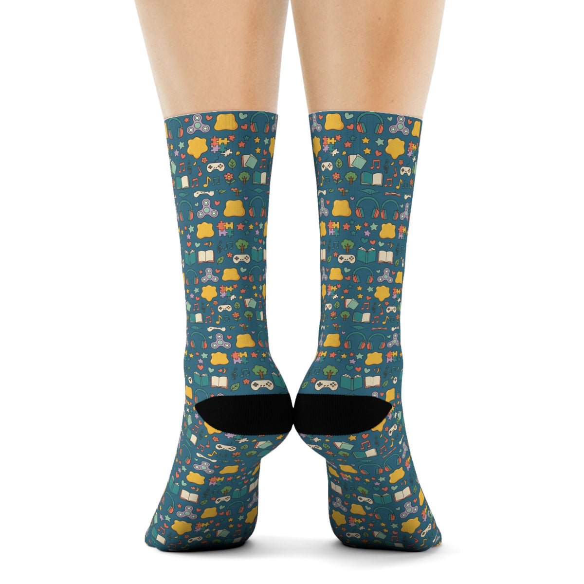 Blue Woodland Animal Crew Socks — Cute Forest Pattern Socks for Kids & Adults - Estrella & The Stars