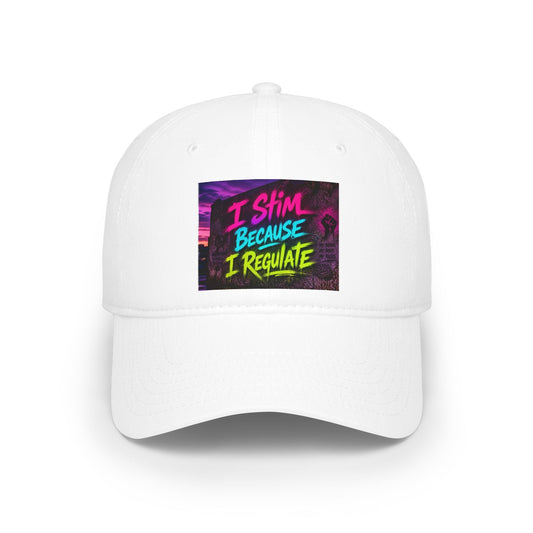 Low Profile Baseball Cap — “I Stim Because I Regulate” Retro Neon Mental Health Hat - Estrella & The Stars