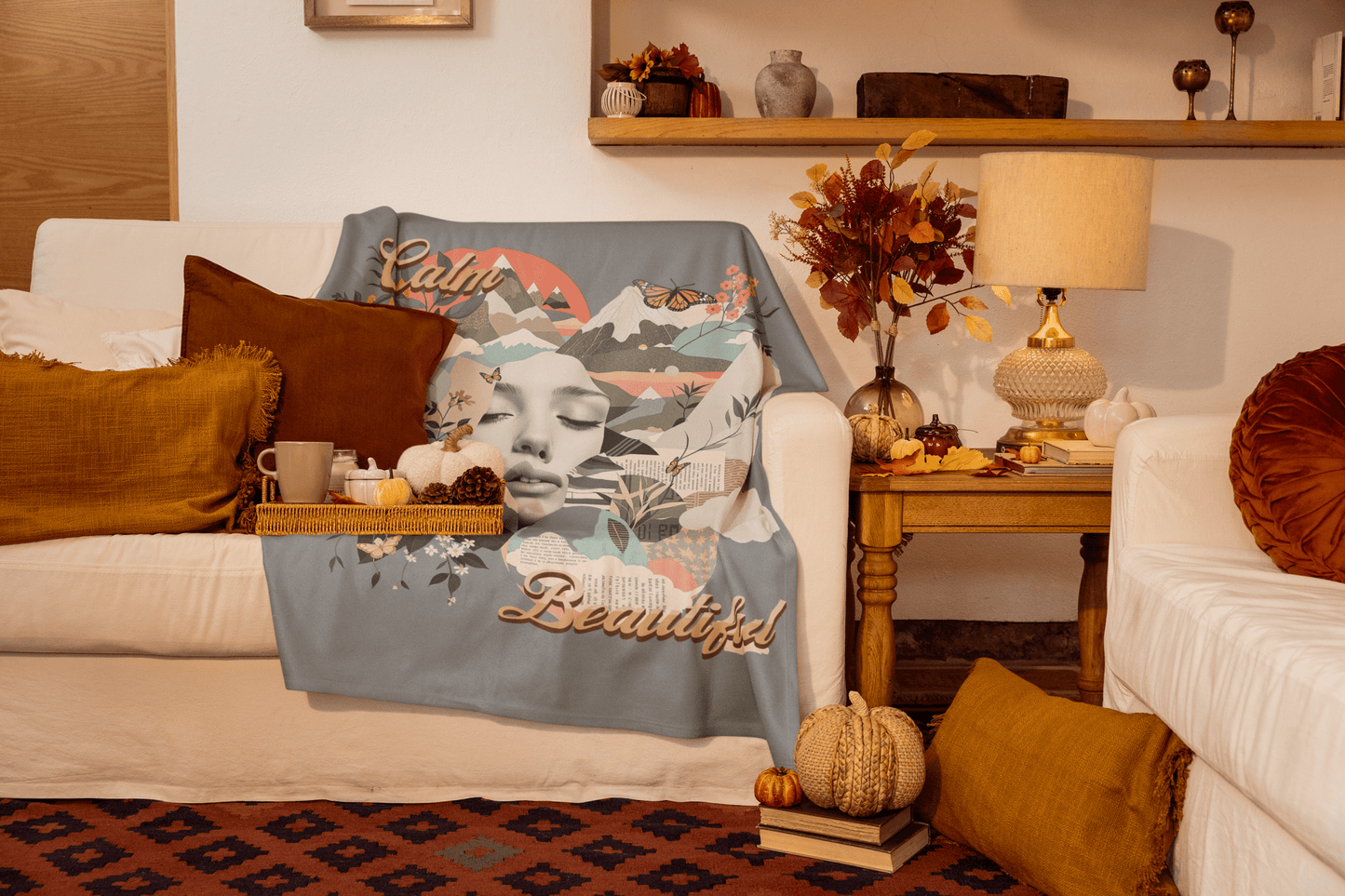 Calm Beautiful Velveteen Plush Blanket — Soft Floral Face Art Throw for Relaxation & Home Decor - Estrella & The Stars