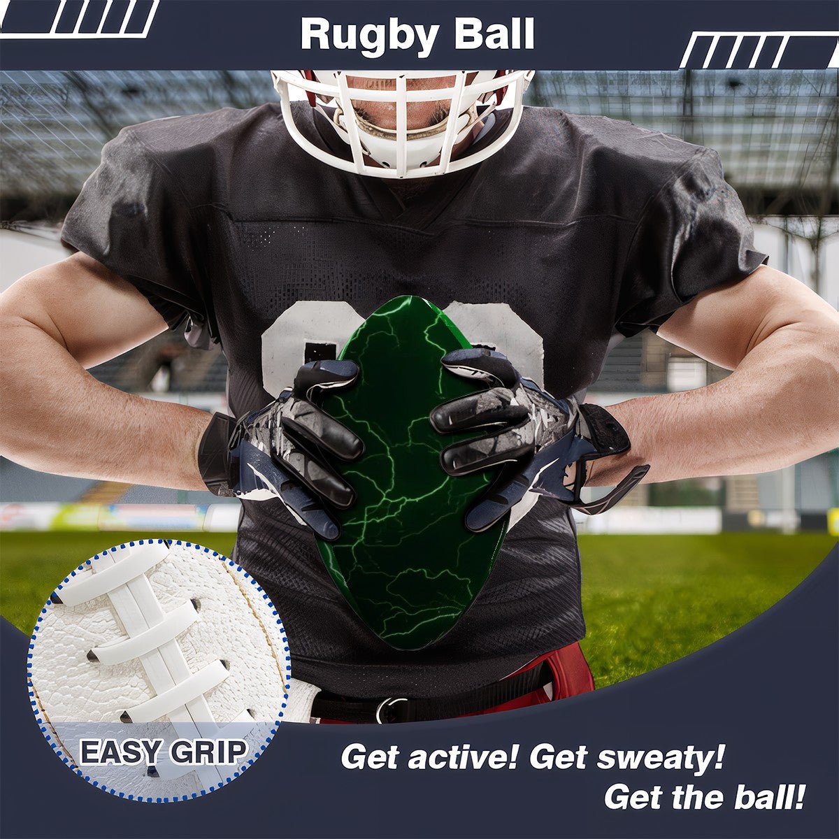Custom PU Leather Rugby Ball with UV Printed Football Design - Estrella & The Stars