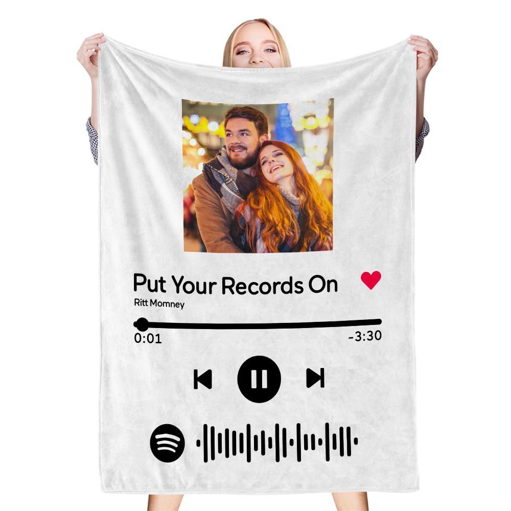 Scannable Music Code Photo Engraved Black Blanket with Package Gift for Couple - Estrella & The Stars
