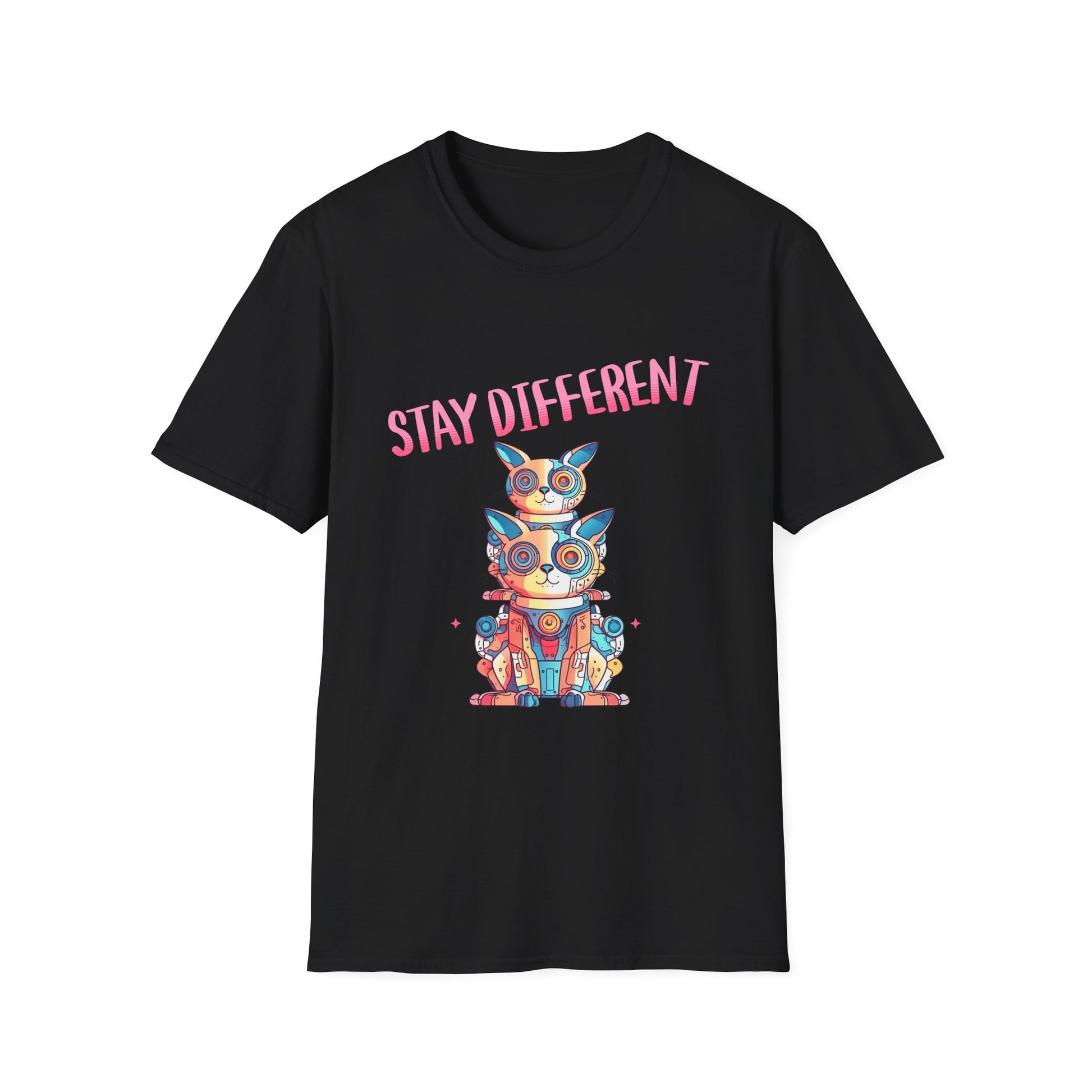 Stay Different Cat T‑Shirt — Colorful Stacked Cats Graphic Tee - Estrella & The Stars