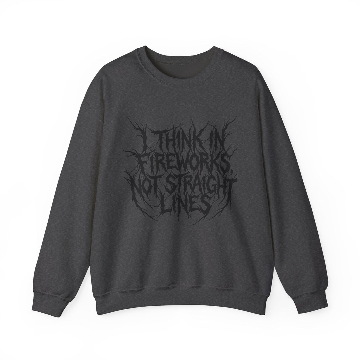 Crewneck Sweatshirt — “I Think in Fireworks, Not Straight Lines” Graphic - Estrella & The Stars