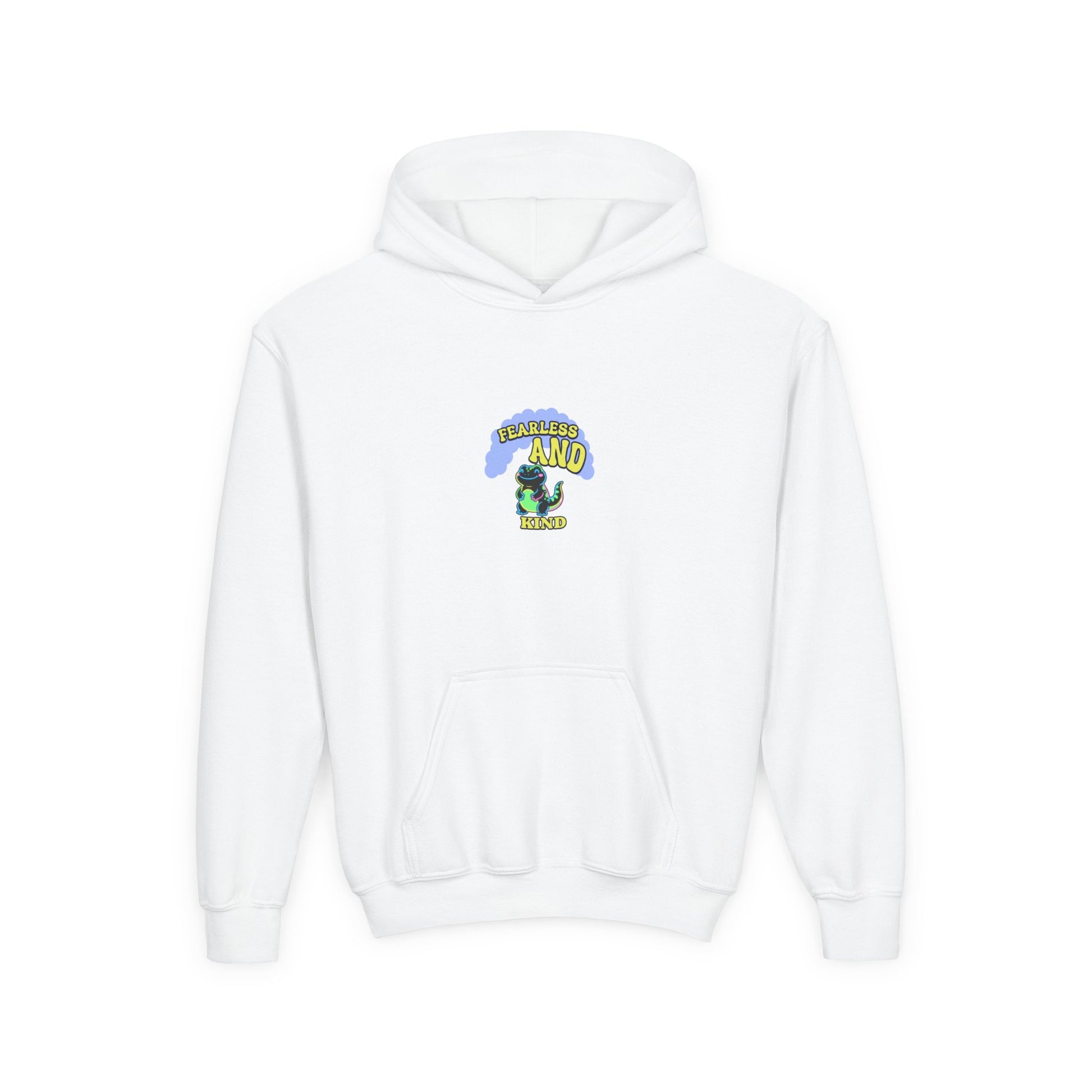 Youth Hoodie - 'Small But MIGHTY' Dino Graphic Kids Hooded Sweatshirt - Estrella & The Stars