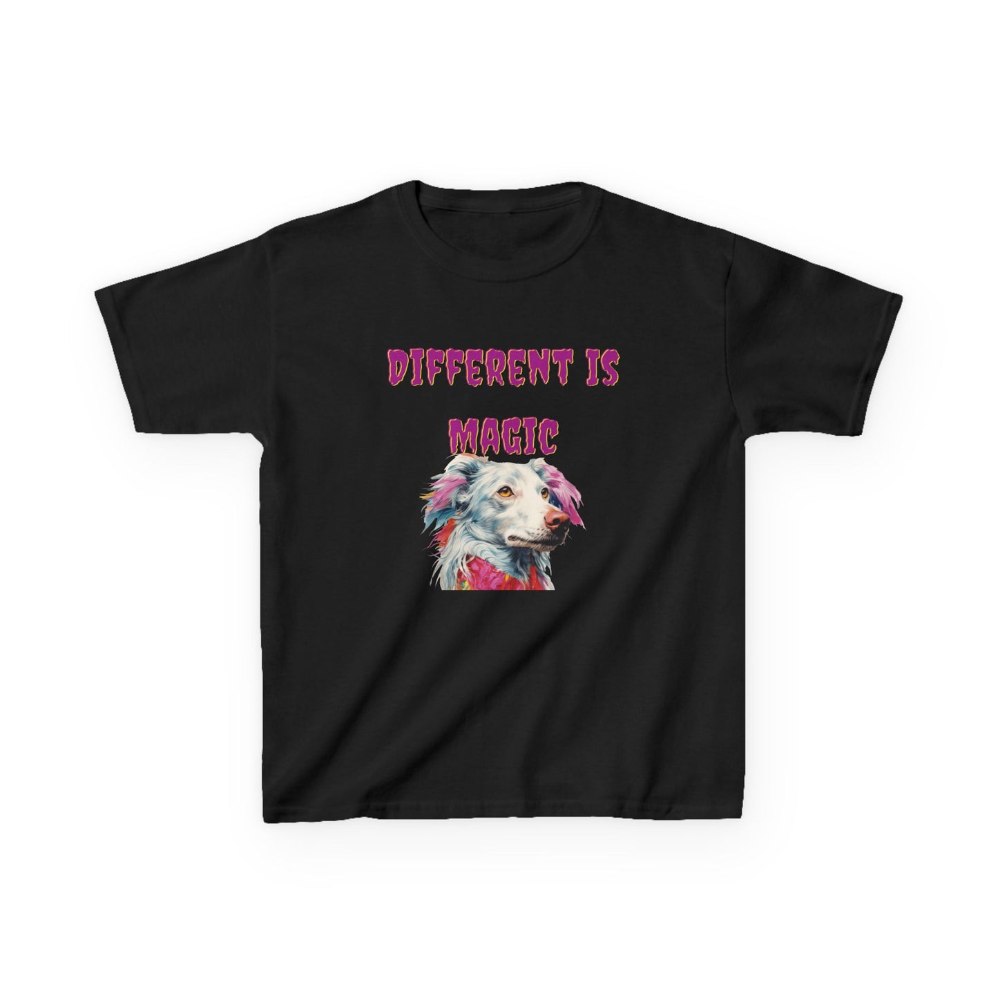 Kids T-Shirt — "Different Is Magic" Colorful Dog Graphic - Estrella & The Stars
