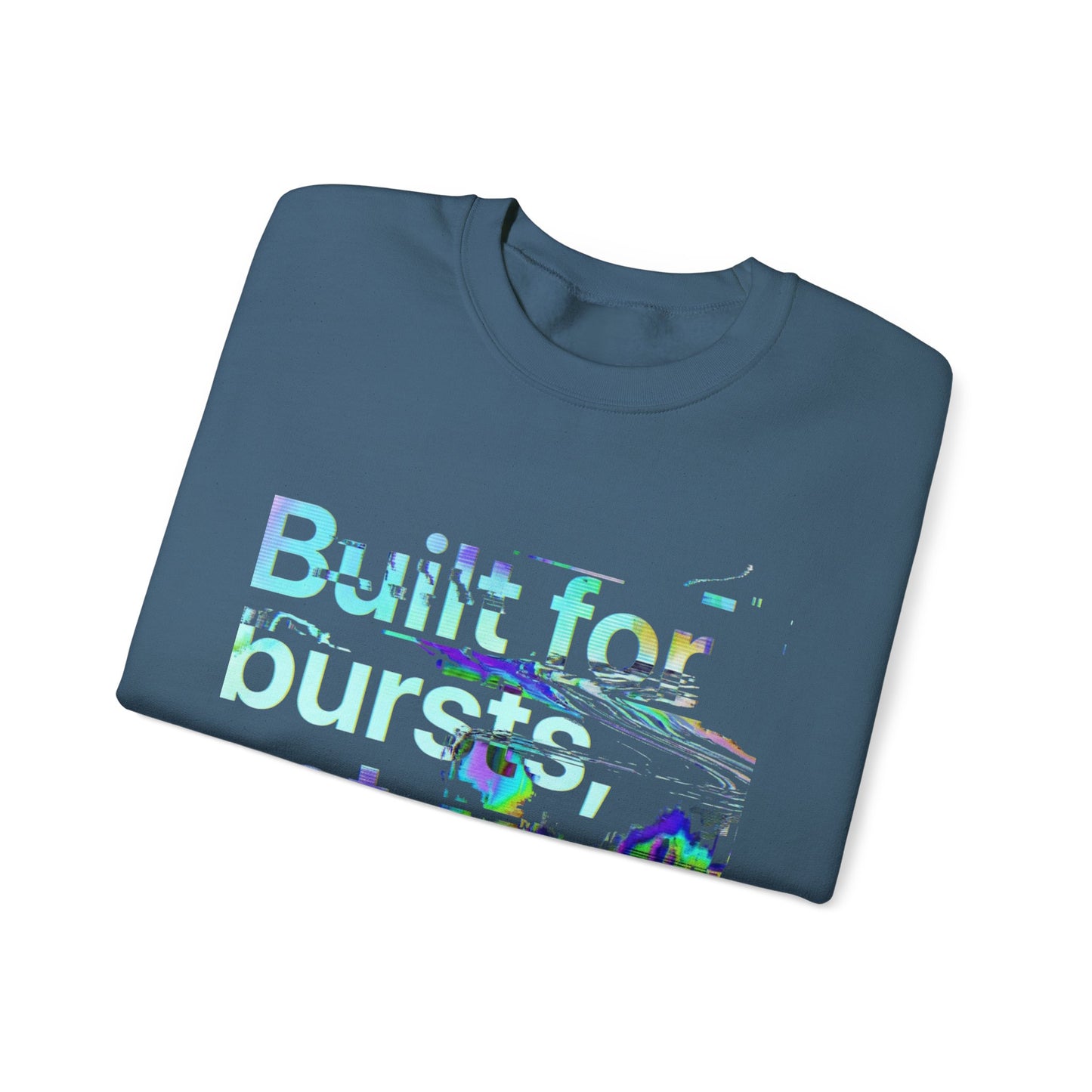 Crewneck Sweatshirt — "Built for bursts, not boxes" Glitch Graphic - Estrella & The Stars