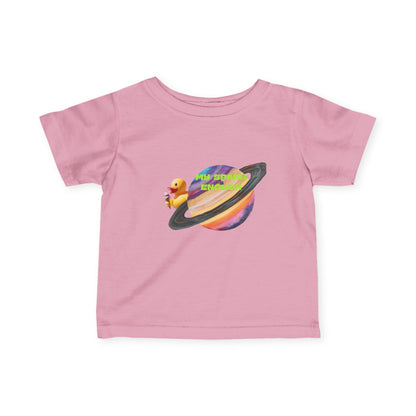 Infant Tee — Cute Rubber Duck on Saturn Baby T‑Shirt ("Aim Your Eyes") - Estrella & The Stars