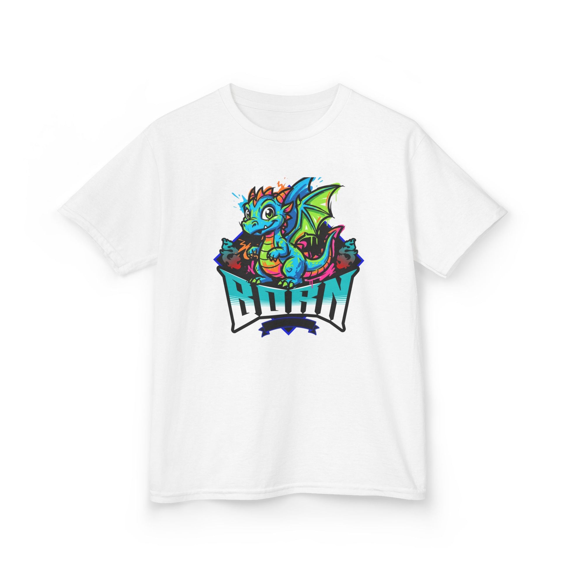 Dragonborn Kids T‑Shirt — Colorful Baby Dragon 'BORN' Graphic Tee for Kids - Estrella & The Stars