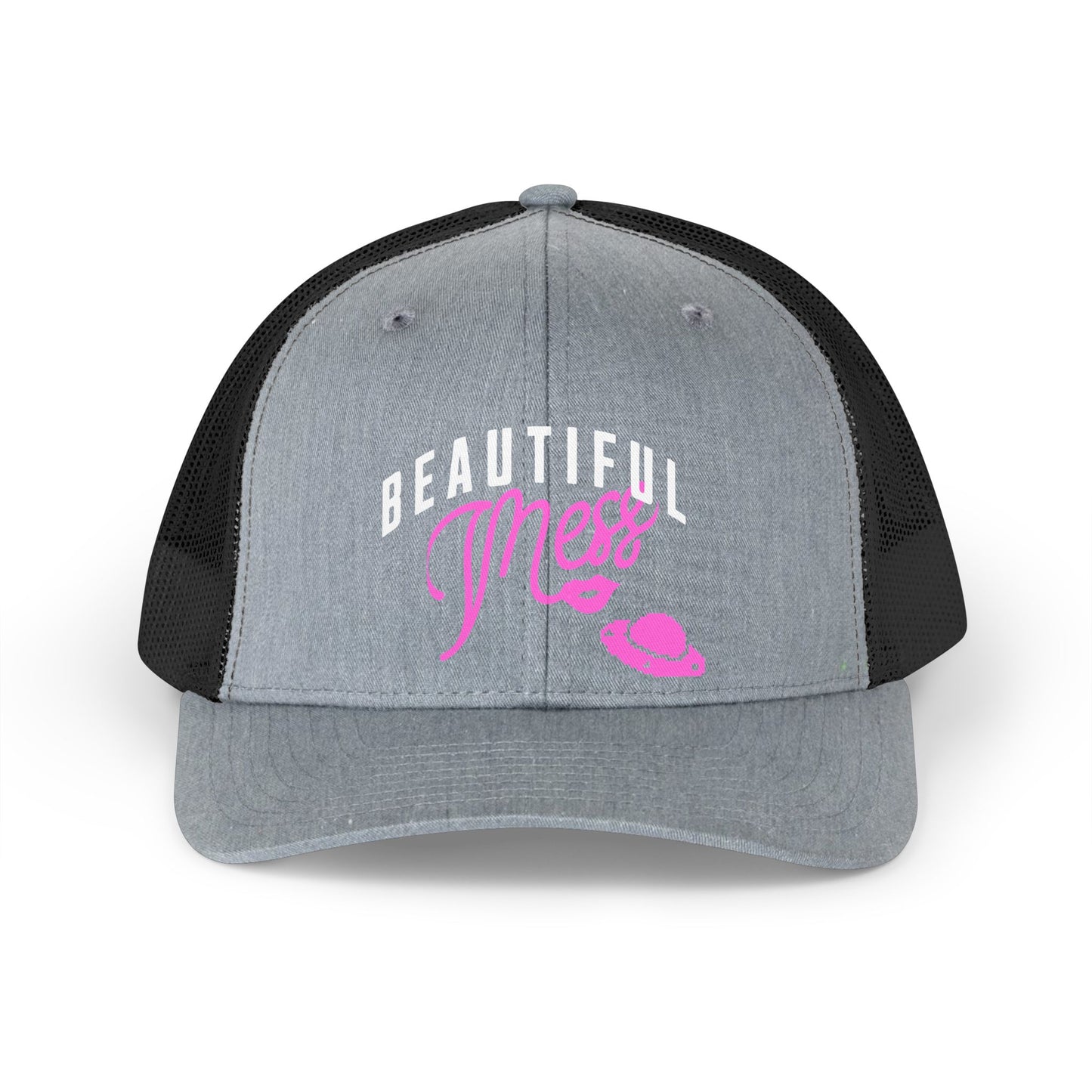 Copy of Beautiful Mess Trucker Hat - Retro Script Pink Accent Mesh Cap - Estrella & The Stars