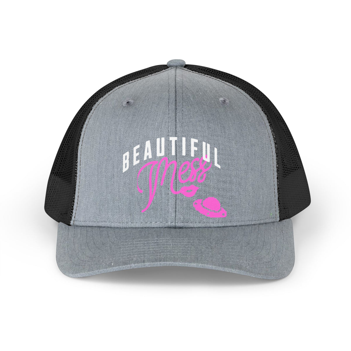 Copy of Beautiful Mess Trucker Hat - Retro Script Pink Accent Mesh Cap - Estrella & The Stars