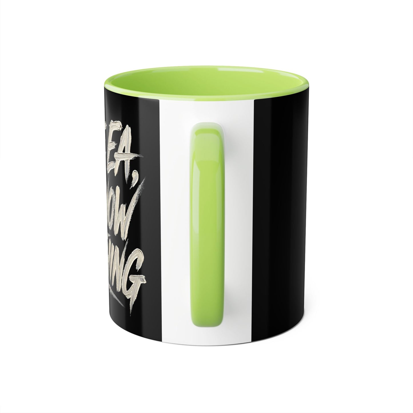 Black Accent Mug (11oz) — 'Ask If They Ever' Graphic Coffee Cup with Lime Interior - Estrella & The Stars