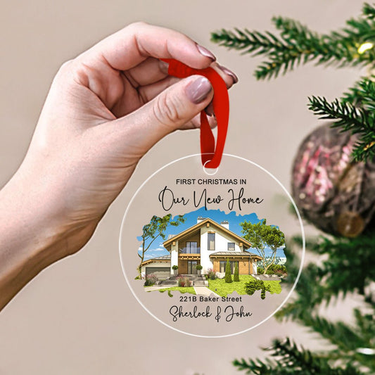 Personalized New Home Photo Hanging Ornament - Custom Watercolor Housewarming Gift - Estrella & The Stars