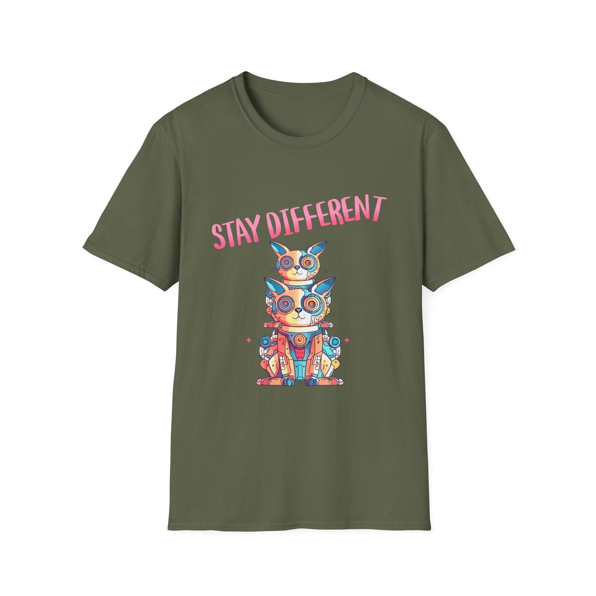 Stay Different Cat T‑Shirt — Colorful Stacked Cats Graphic Tee - Estrella & The Stars