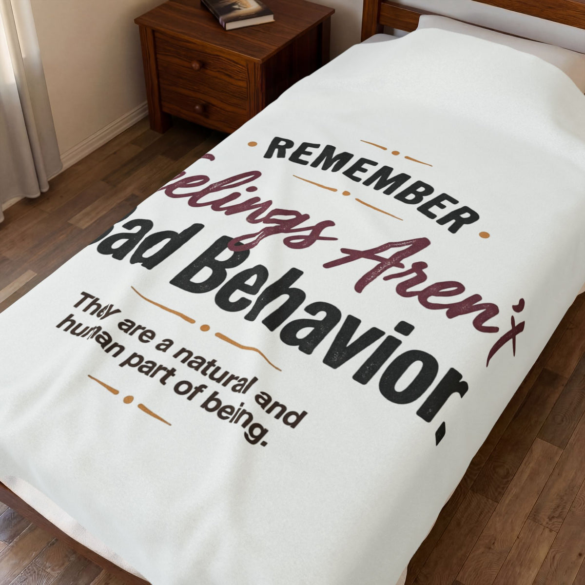 Velveteen Blanket — "Remember: Feelings Aren't Bad Behavior" Cozy Emotional Wellness Throw - Estrella & The Stars