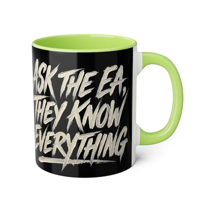 Black Accent Mug (11oz) — 'Ask If They Ever' Graphic Coffee Cup with Lime Interior - Estrella & The Stars
