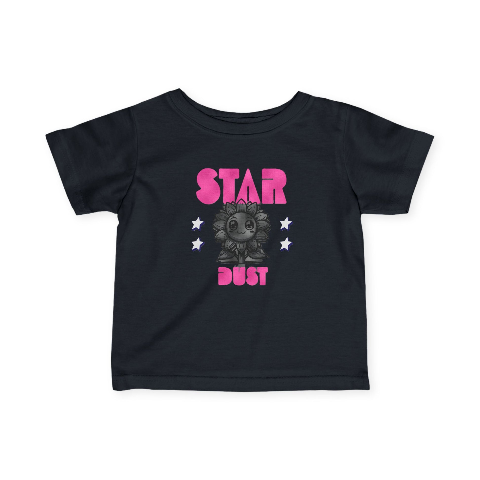 Infant Tee - 'Star Dust' Cute Sun Graphic Baby T-Shirt (Pink Retro Text) - Estrella & The Stars
