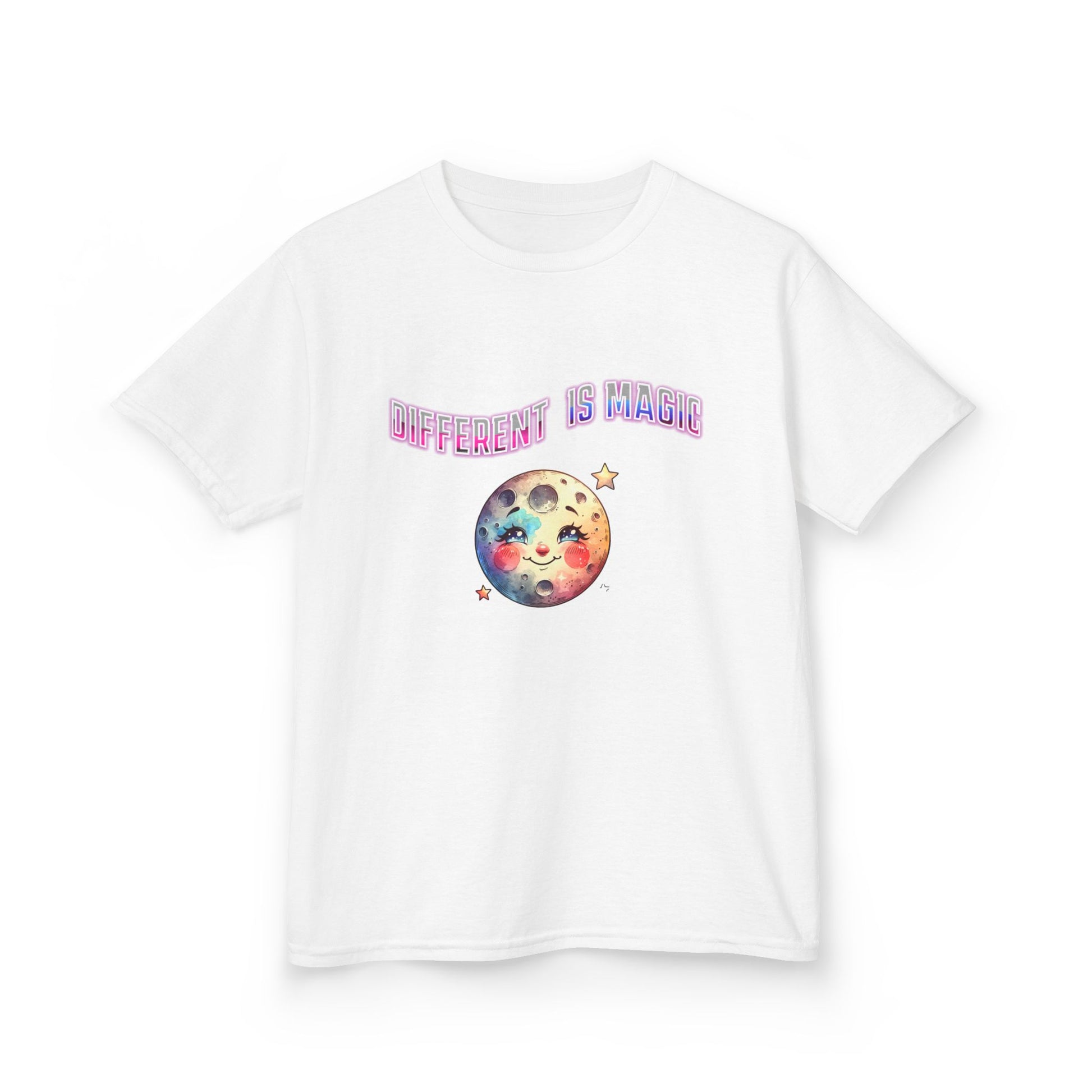 Kids Tee — "Different Is Normal" Rainbow Moon Graphic - Estrella & The Stars
