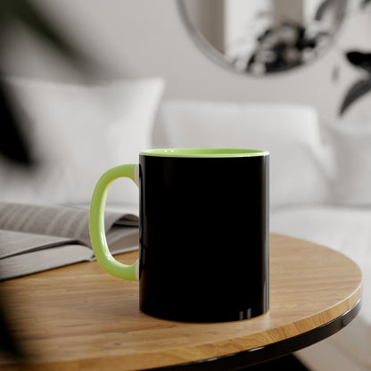 Black Accent Mug (11oz) — 'Ask If They Ever' Graphic Coffee Cup with Lime Interior - Estrella & The Stars