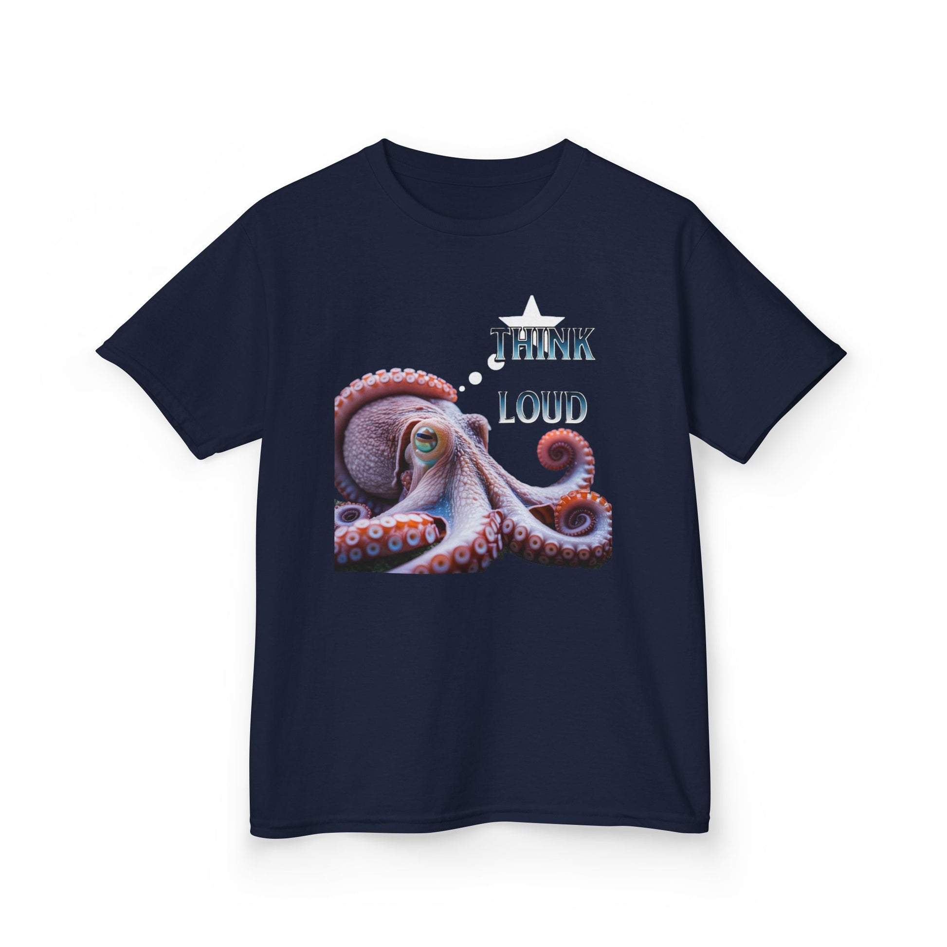 Colorful Octopus Kids Tee with Bold "Think Loud" Design - Estrella & The Stars