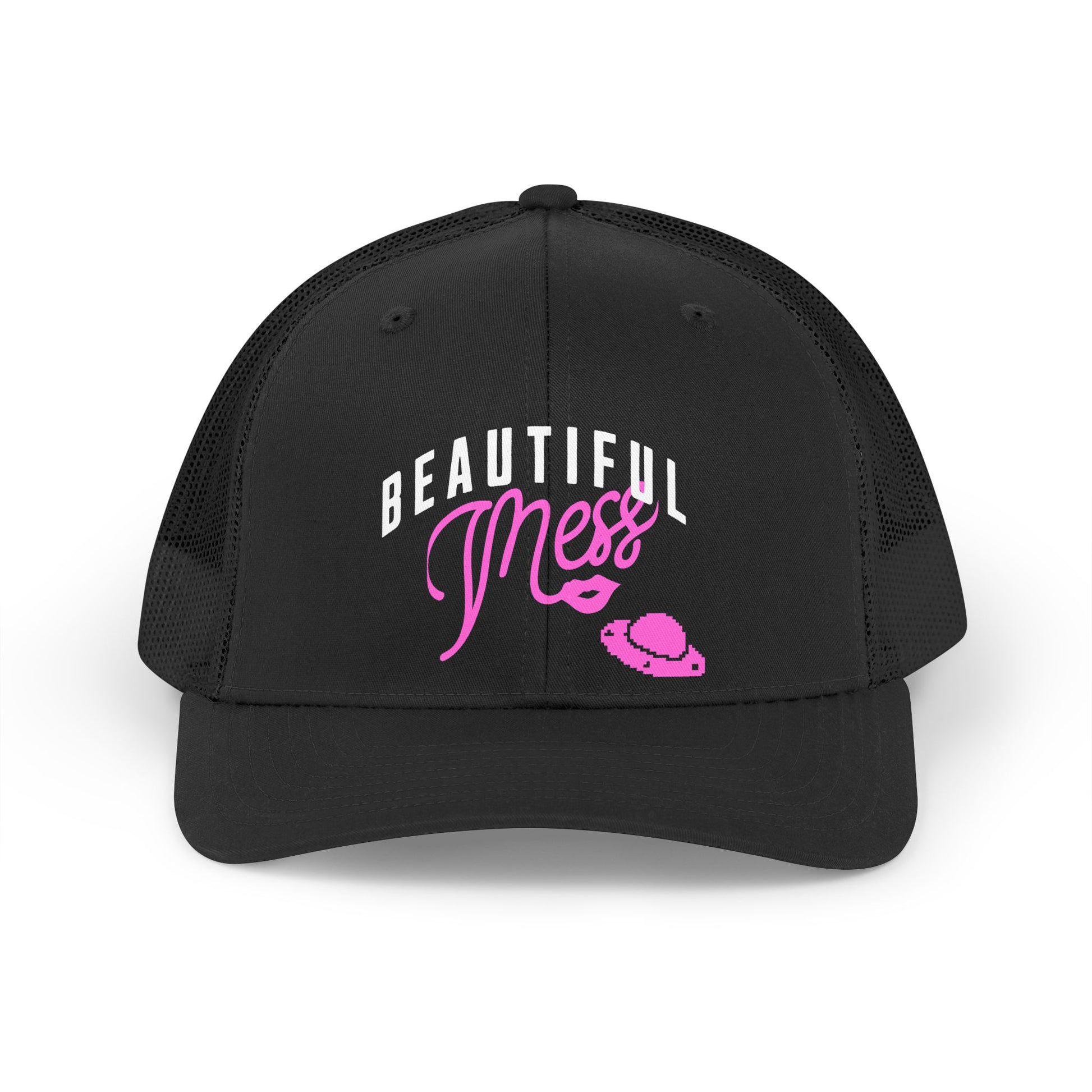 Copy of Beautiful Mess Trucker Hat - Retro Script Pink Accent Mesh Cap - Estrella & The Stars