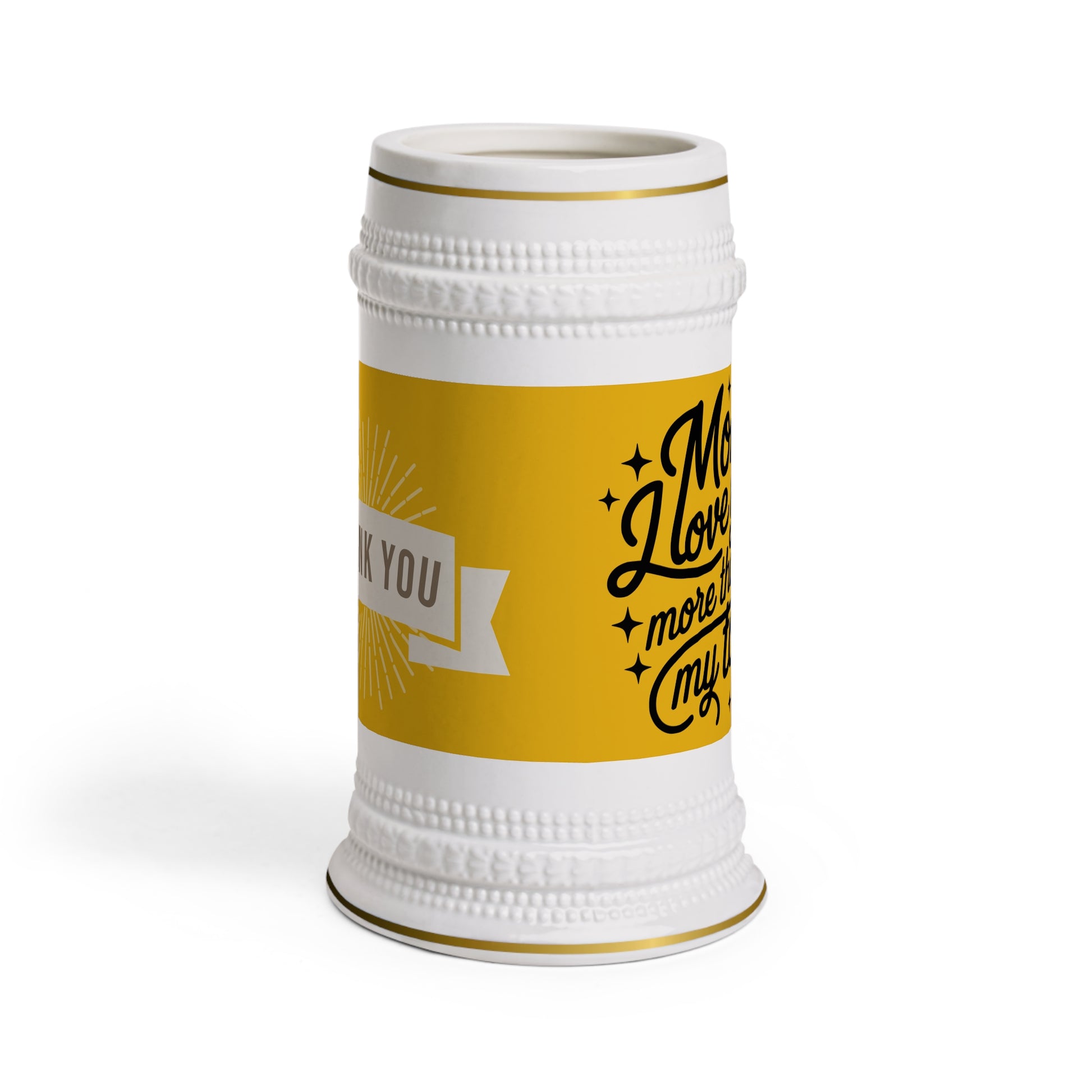 Love You Mom Stein Mug - Ceramic Beer Stein with 'Thank You' Banner - Estrella & The Stars