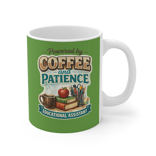 Educational Assistant Coffee Mug — "Powered by Coffee and Patience" Teacher Gift - Estrella & The Stars