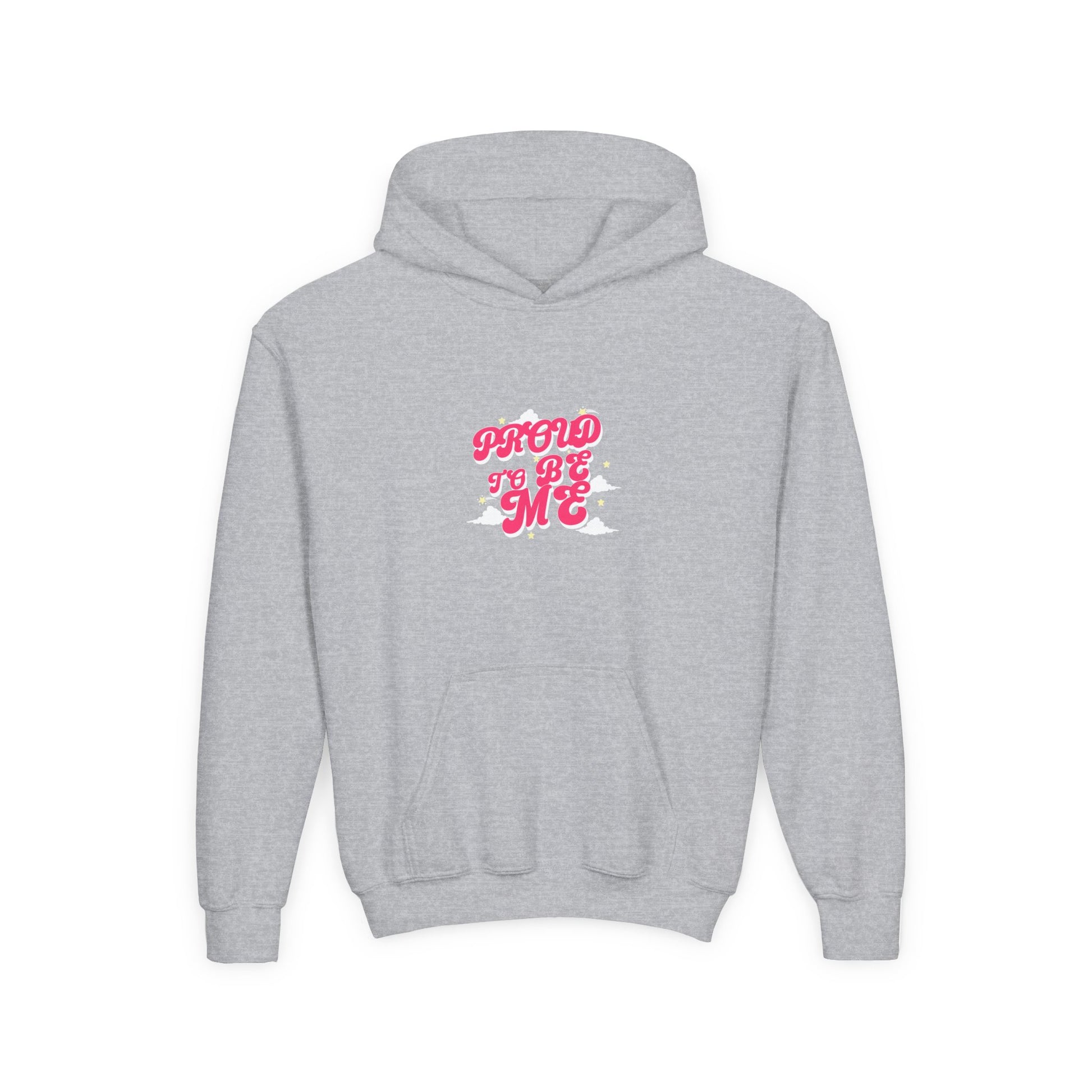 Youth Hoodie - "Proud of Me" Pink Retro Script Kids Pullover - Estrella & The Stars