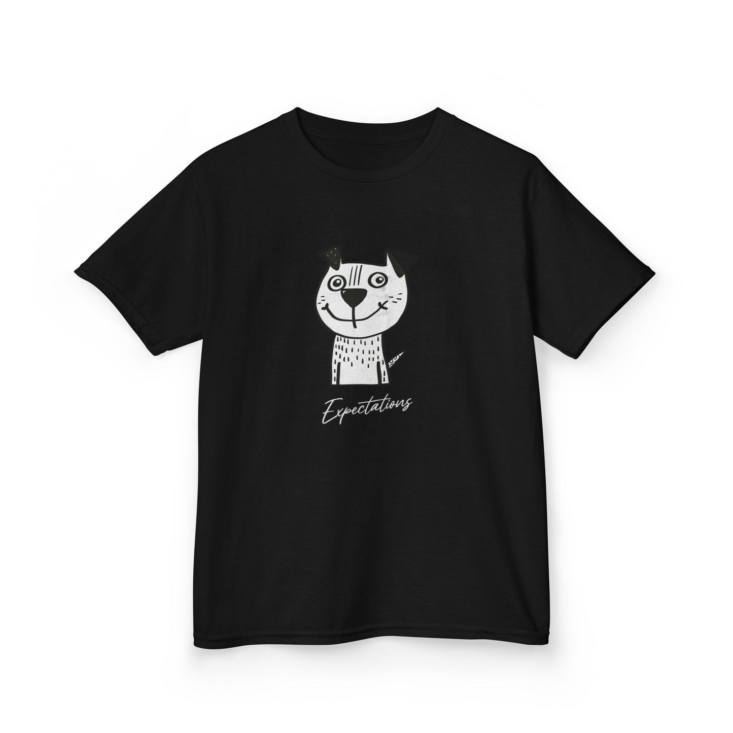 Kids Tee — Cute Cat Drawing with 'Expectations' Script - Estrella & The Stars