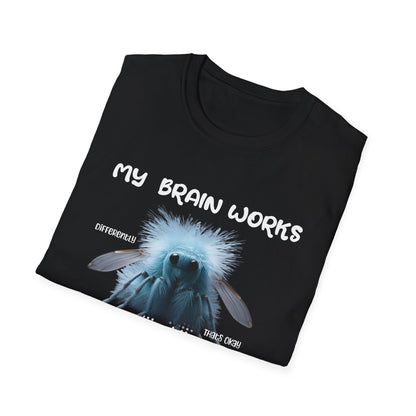 T-Shirt — "My Brain Works" Surreal Blue Creature Graphic Tee - Estrella & The Stars