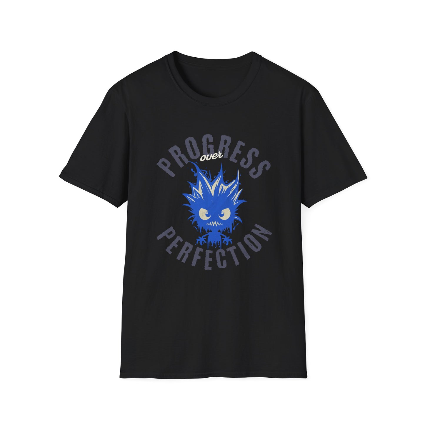 Progress Over Perfection T-Shirt — Motivational Graphic Tee with Spiky Cat Illustration - Estrella & The Stars