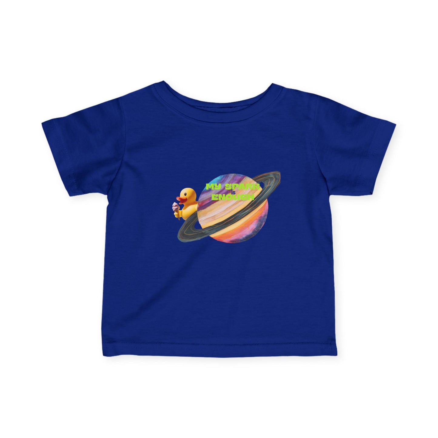 Infant Tee — Cute Rubber Duck on Saturn Baby T‑Shirt ("Aim Your Eyes") - Estrella & The Stars
