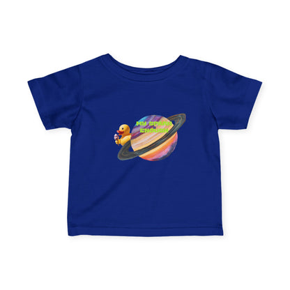 Infant Tee — Cute Rubber Duck on Saturn Baby T‑Shirt ("Aim Your Eyes") - Estrella & The Stars
