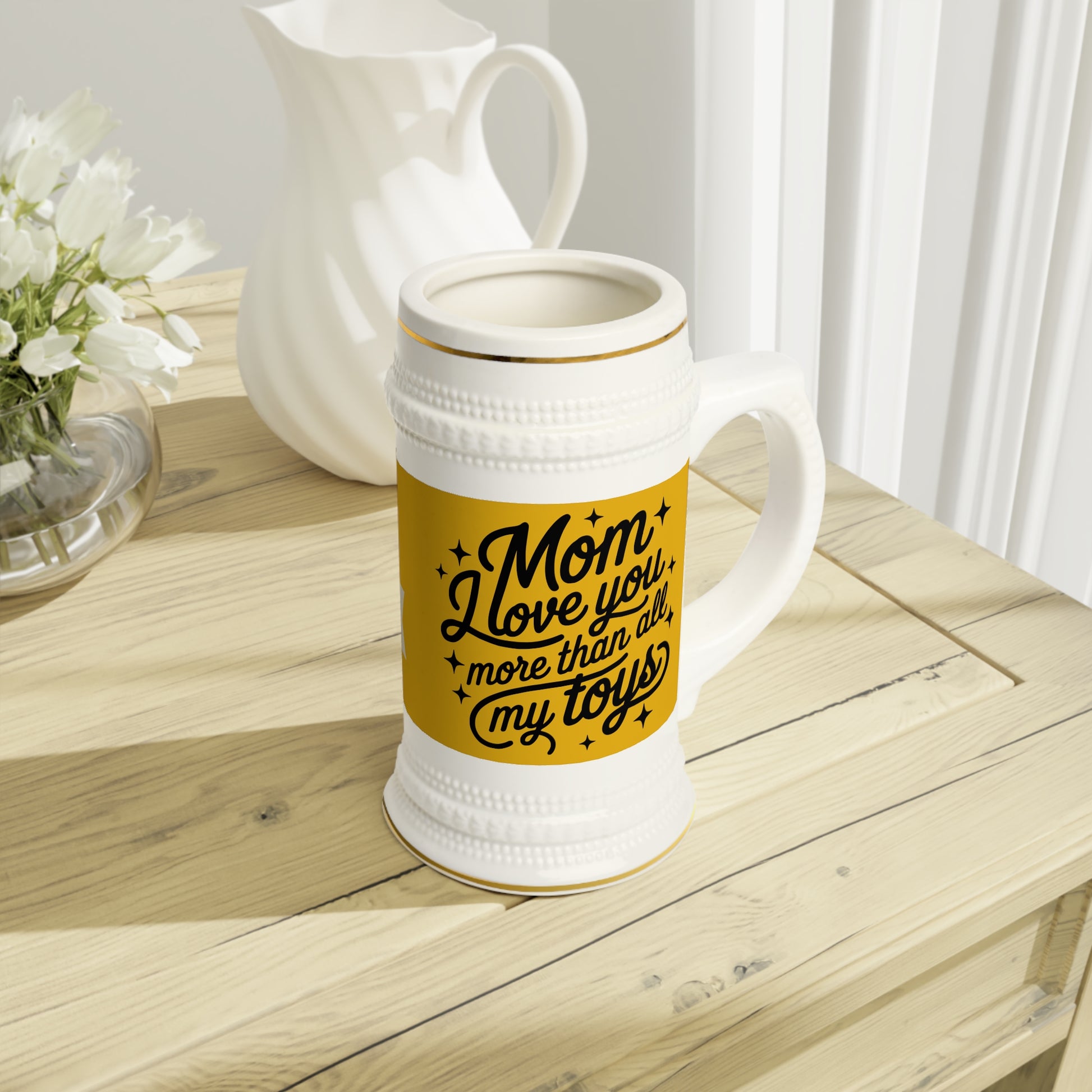 Love You Mom Stein Mug - Ceramic Beer Stein with 'Thank You' Banner - Estrella & The Stars