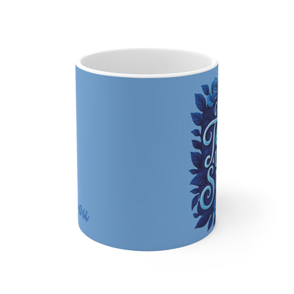 Teacher Gift - Thank You Floral Ceramic Mug — Blue Appreciation Coffee Cup (11oz/15oz/20oz) - Estrella & The Stars