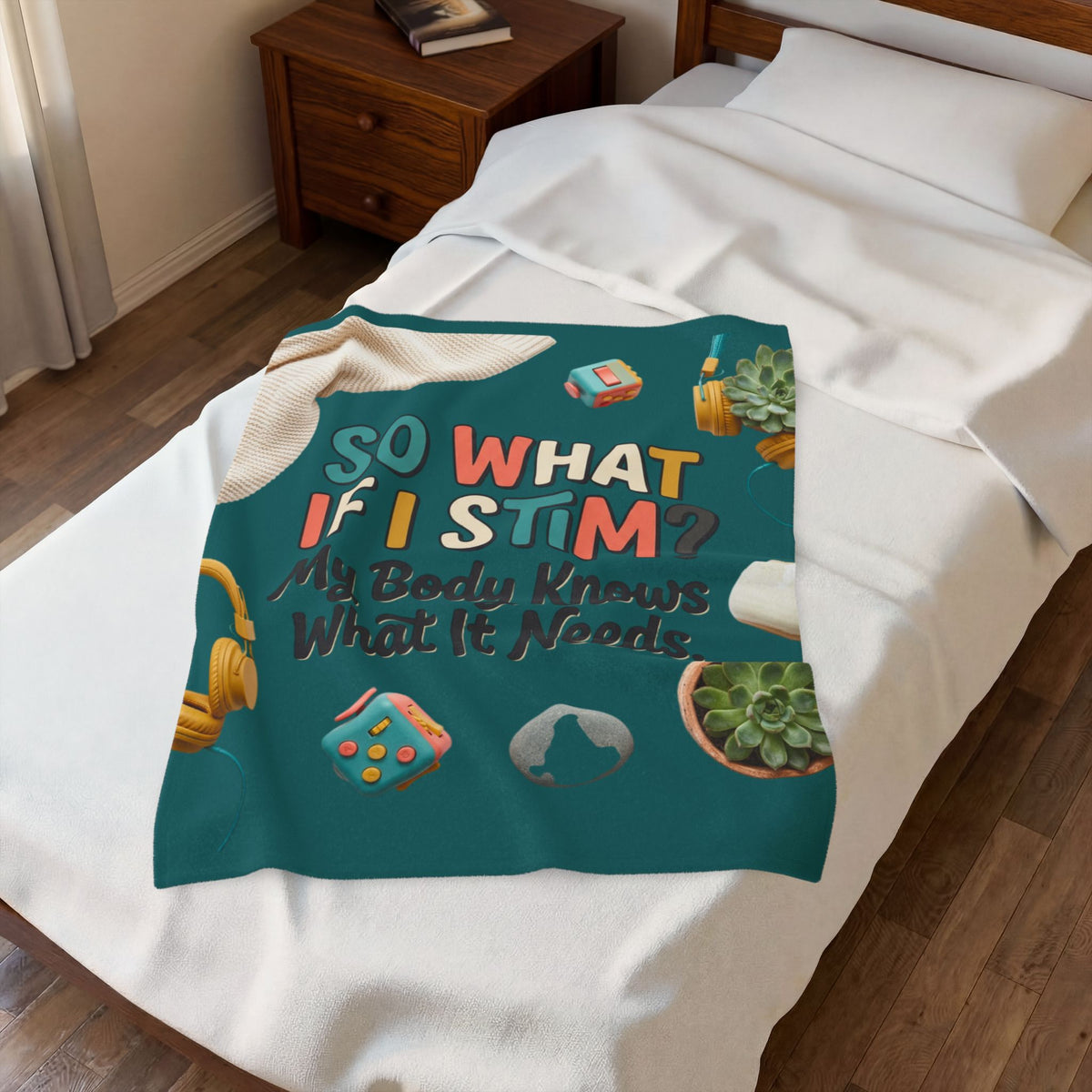 Plush Blanket — “So What If I Stim? My Body Knows What It Needs” Sensory Comfort Throw - Estrella & The Stars