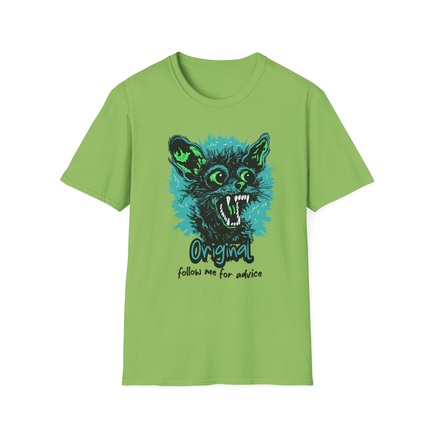 T-Shirt — 'Original: Follow Me For Advice' Retro Green Feral Cat Graphic - Estrella & The Stars