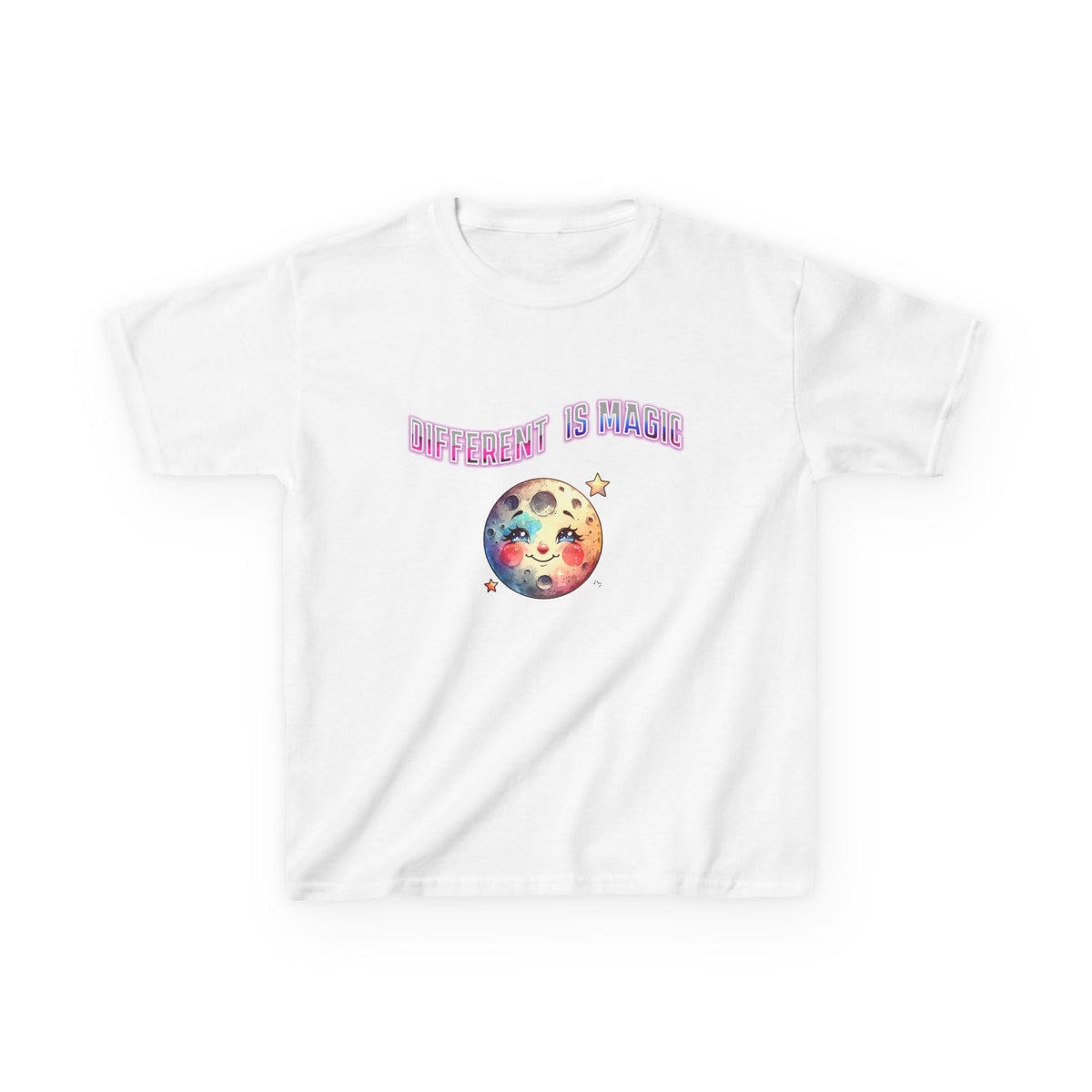 Kids Tee — "Different Is Normal" Rainbow Moon Graphic - Estrella & The Stars