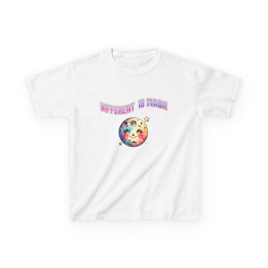 Kids Tee — "Different Is Normal" Rainbow Moon Graphic - Estrella & The Stars