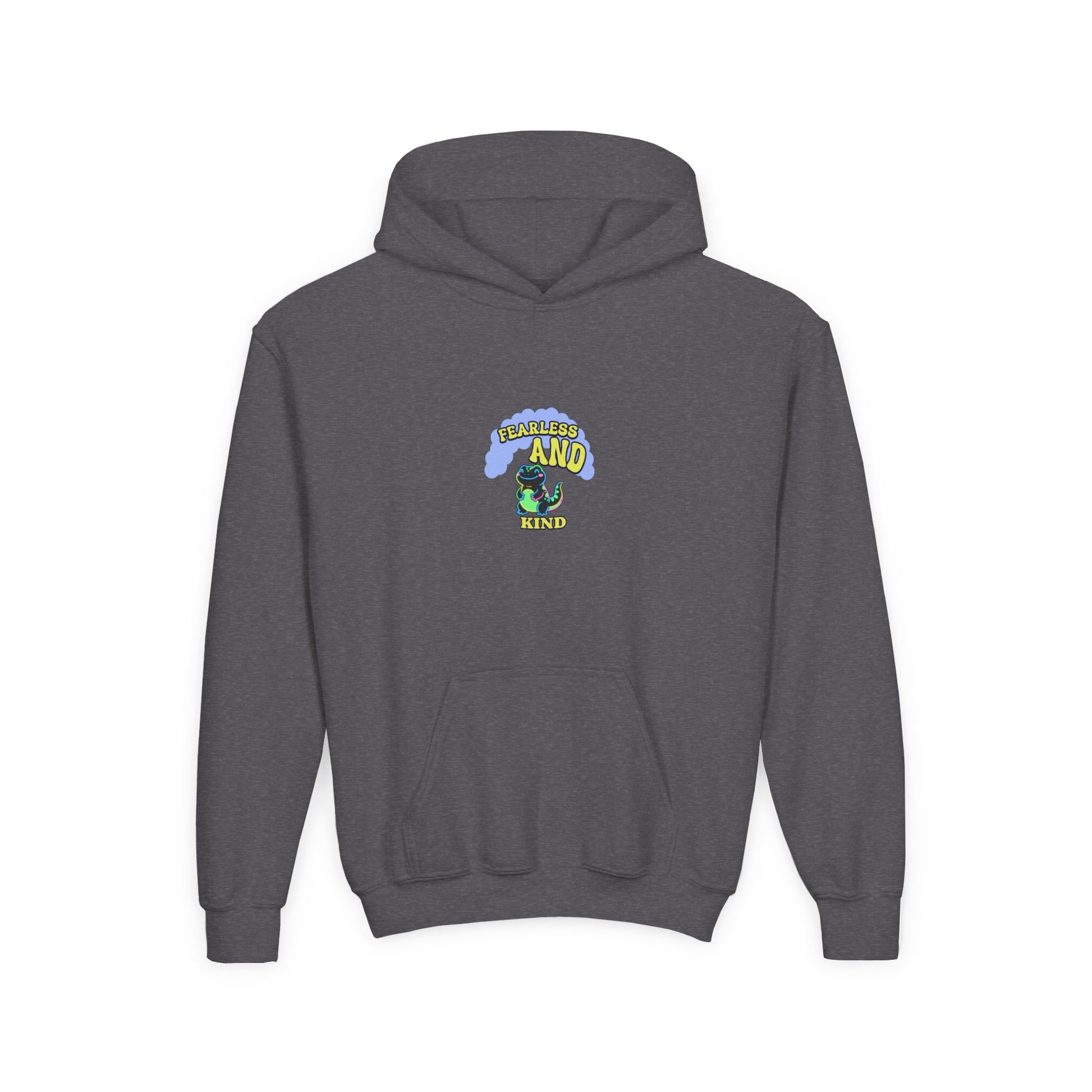 Youth Hoodie - 'Small But MIGHTY' Dino Graphic Kids Hooded Sweatshirt - Estrella & The Stars
