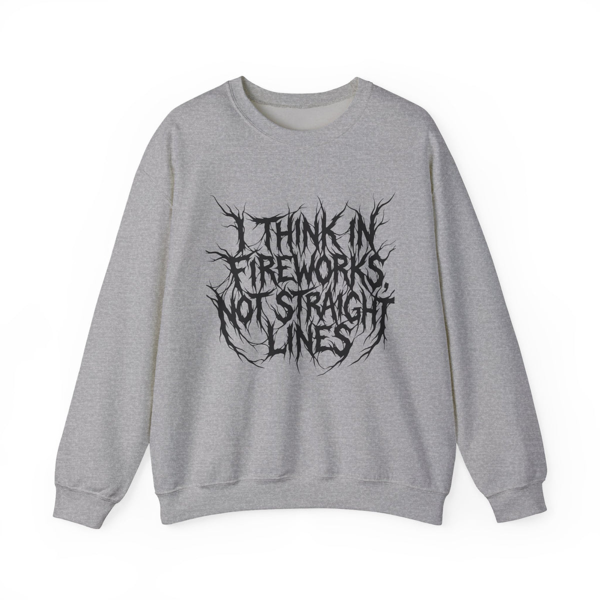 Crewneck Sweatshirt — “I Think in Fireworks, Not Straight Lines” Graphic - Estrella & The Stars