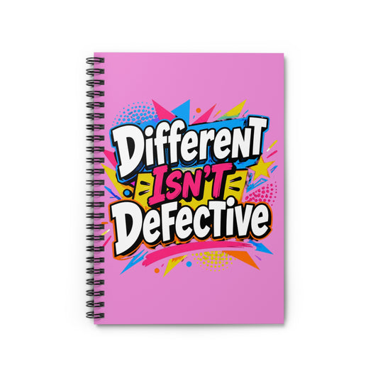 Different Isn't Defective Pink Spiral Notebook — Ruled Journal for Neurodiversity & Self‑Acceptance - Estrella & The Stars